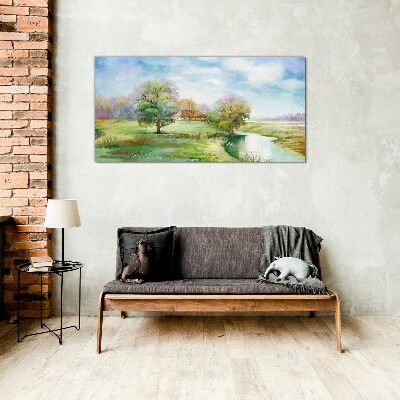 A peaceful rural landscape Wall art on glass