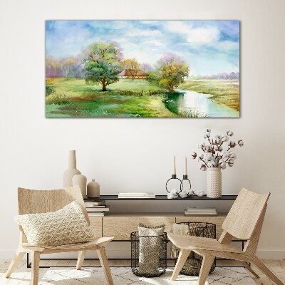 A peaceful rural landscape Wall art on glass