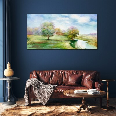 A peaceful rural landscape Wall art on glass