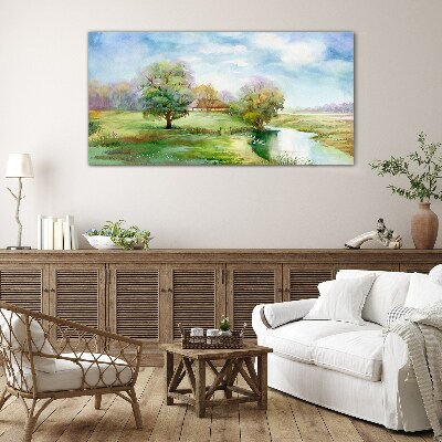 A peaceful rural landscape Wall art on glass