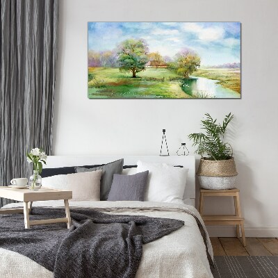 A peaceful rural landscape Wall art on glass