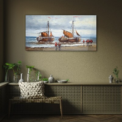 Clouds sea ship soldiers Glass Wall Art