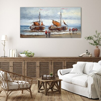 Clouds sea ship soldiers Glass Wall Art