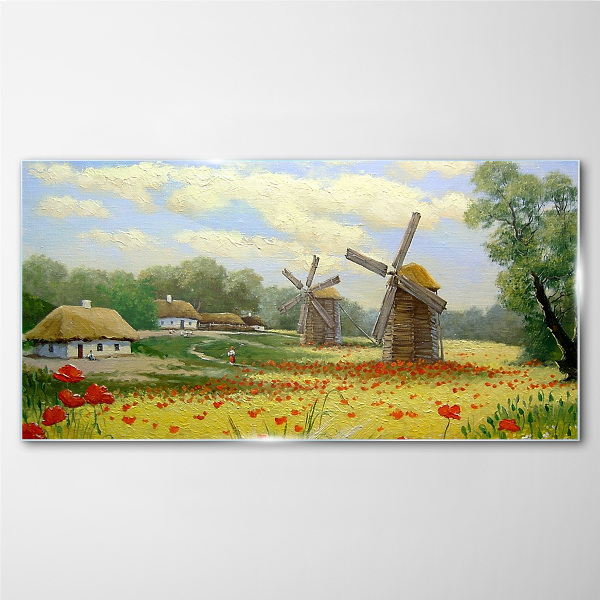 Rural scenery with windmills Glass art print