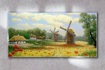 Rural scenery with windmills Glass art print