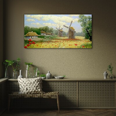 Rural scenery with windmills Glass art print