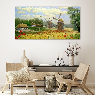 Rural scenery with windmills Glass art print