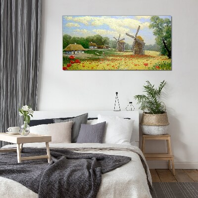 Rural scenery with windmills Glass art print