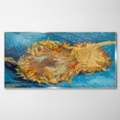 Sunflower on a blue background Glass art print