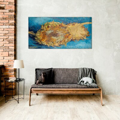 Sunflower on a blue background Glass art print