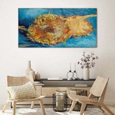 Sunflower on a blue background Glass art print