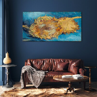 Sunflower on a blue background Glass art print