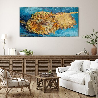 Sunflower on a blue background Glass art print
