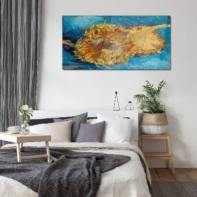 Sunflower on a blue background Glass art print
