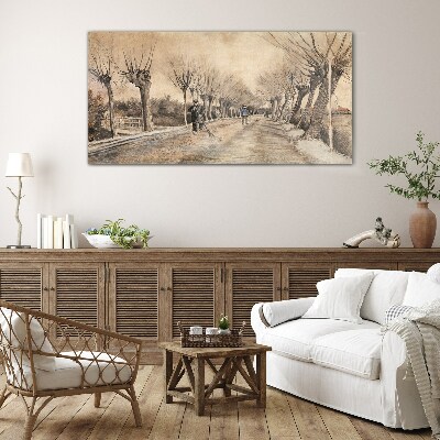 Winter landscape with trees Wall art on glass