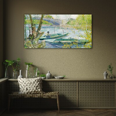 A peaceful landscape by the water Glass art print