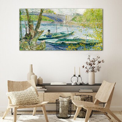A peaceful landscape by the water Glass art print