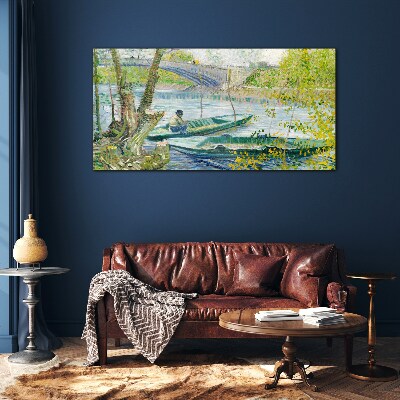 A peaceful landscape by the water Glass art print