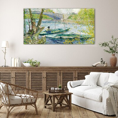 A peaceful landscape by the water Glass art print