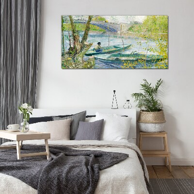 A peaceful landscape by the water Glass art print