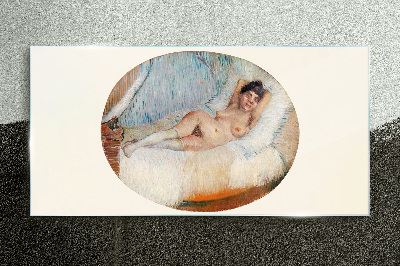 Nude woman on a bed of van gogh Glass Print