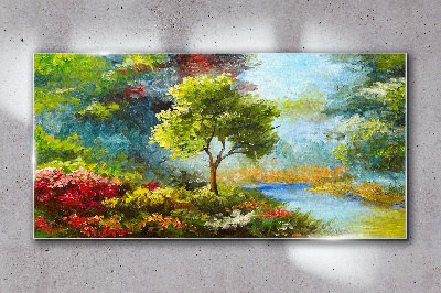 Abstract flowers forest nature Glass Wall Art