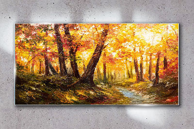 Golden forest in the sunlight Glass art print