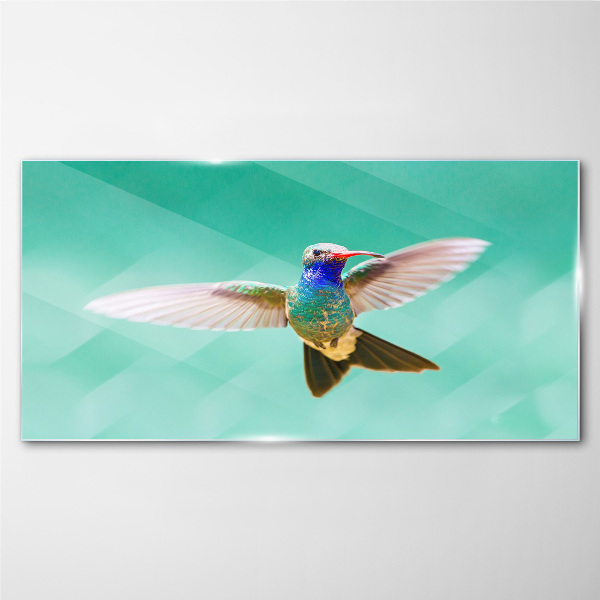 Hummingbird in blue background Wall art on glass