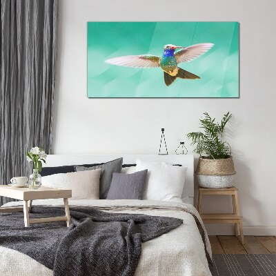 Hummingbird in blue background Wall art on glass