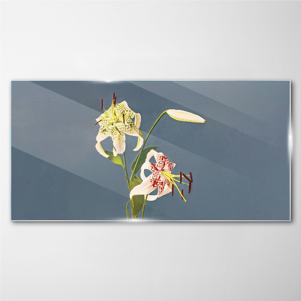 Flowers on a blue background Wall art on glass