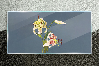 Flowers on a blue background Wall art on glass