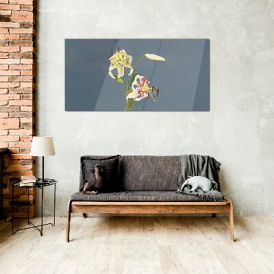 Flowers on a blue background Wall art on glass
