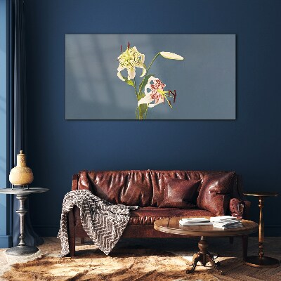 Flowers on a blue background Wall art on glass