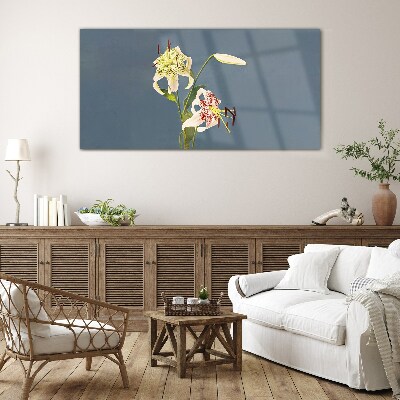 Flowers on a blue background Wall art on glass
