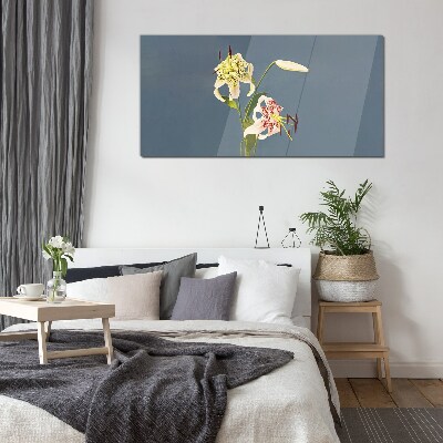 Flowers on a blue background Wall art on glass