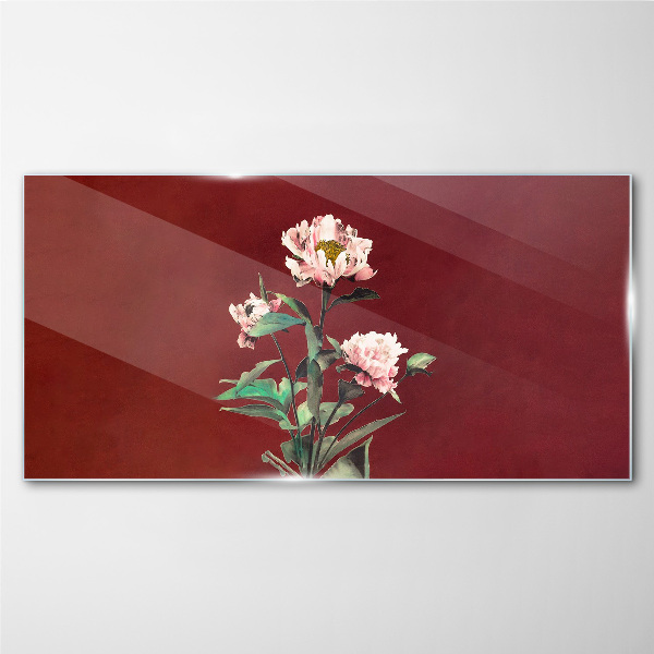 Flowers on a red background Wall art on glass
