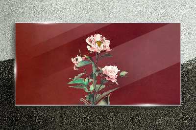 Flowers on a red background Wall art on glass