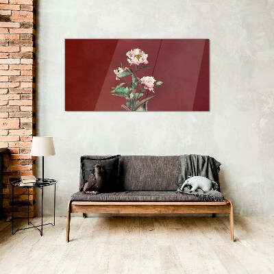 Flowers on a red background Wall art on glass