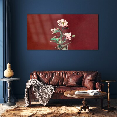 Flowers on a red background Wall art on glass