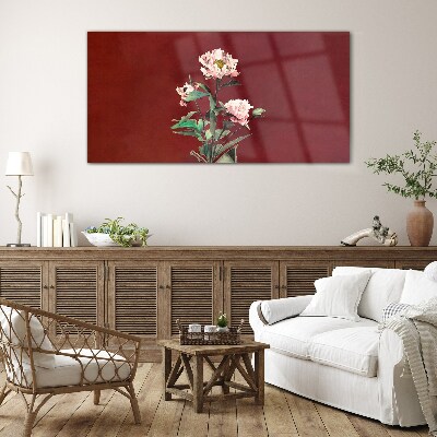 Flowers on a red background Wall art on glass