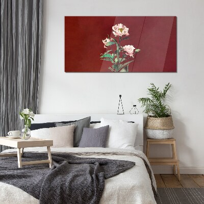 Flowers on a red background Wall art on glass
