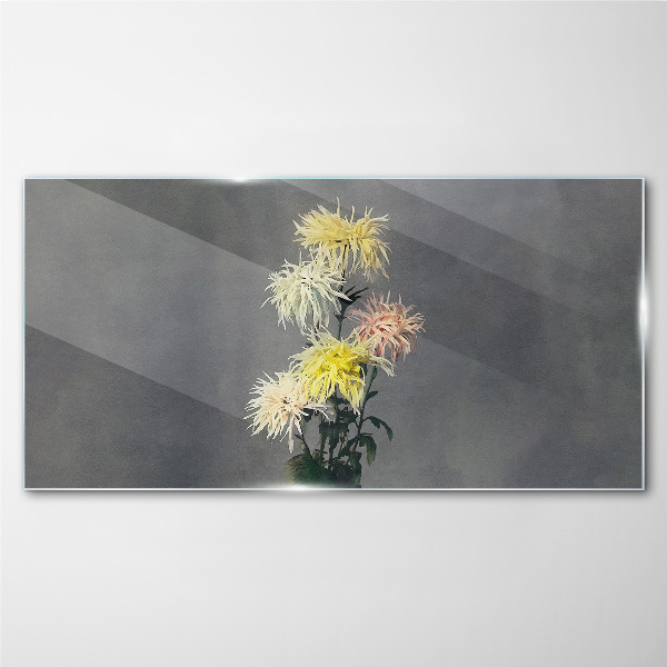 Flowers on a gray background Wall art on glass