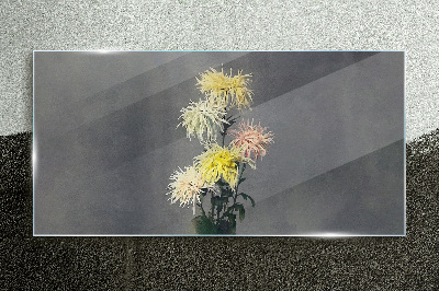 Flowers on a gray background Wall art on glass