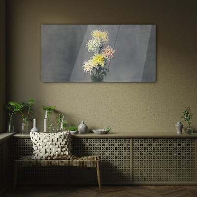 Flowers on a gray background Wall art on glass