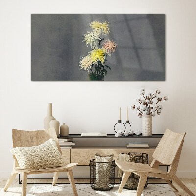 Flowers on a gray background Wall art on glass