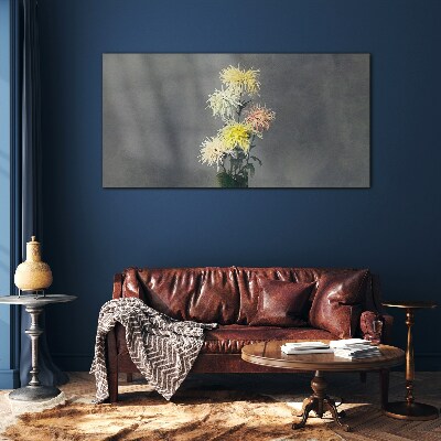 Flowers on a gray background Wall art on glass