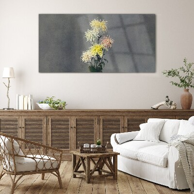 Flowers on a gray background Wall art on glass