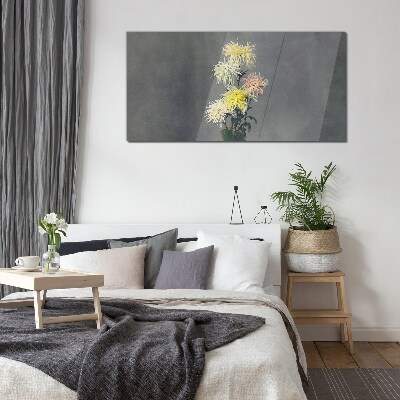 Flowers on a gray background Wall art on glass