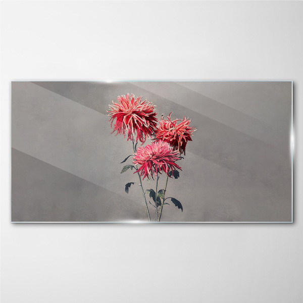 Pink flowers on a gray background Glass art print