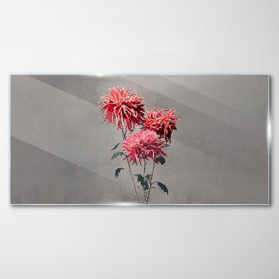 Pink flowers on a gray background Glass art print
